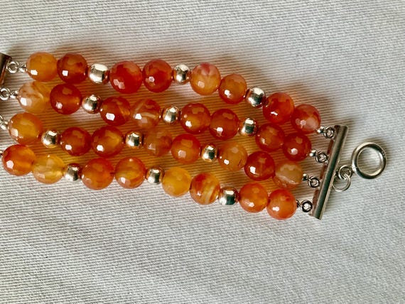 Four row Faceted Orange Carnelian Agate stone and… - image 5