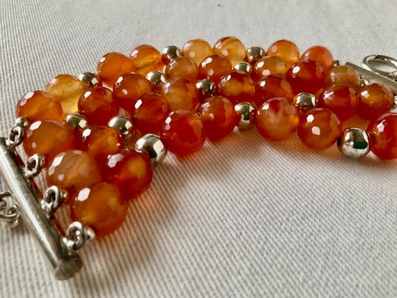 Four row Faceted Orange Carnelian Agate stone and… - image 6