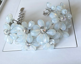 Crystal silver wire Flower Bracelet by Aldo, Adjustable