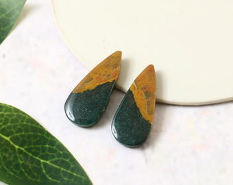 Ocean Jasper Matched Pair, Flatback Gemstone, Earring Jewelry Stone -25x11x4mm