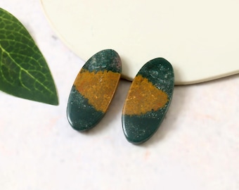 Ocean Jasper Matched Pair, Flatback Gemstone for Earring Jewelry-27x12x4mm