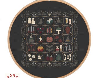 Halloween Curio Cabinet, Cross stitch pattern pdf