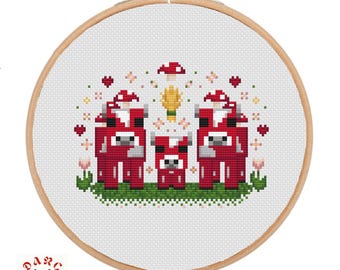 Mushroom cows, Cute, Whimsical, mine craft Cross stitch pdf pattern