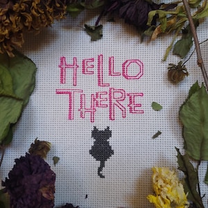 Cat woman neon sign, Hello There, cross stitch PDF Pattern Printable