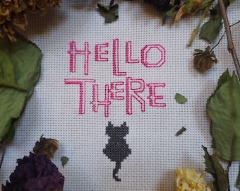 Cat woman neon sign, Hello There, cross stitch PDF Pattern Printable