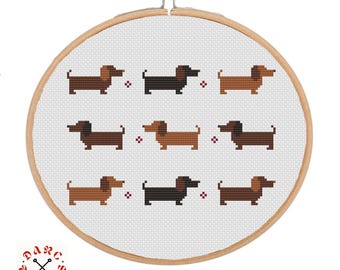 Dachshund Doxie Weiner Dog, pdf printable cross stitch pattern