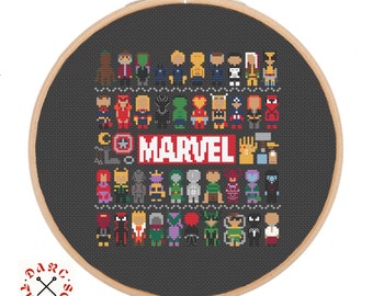 Super hero Characters and Villains, Cross stitch, pdf pattern, printable.