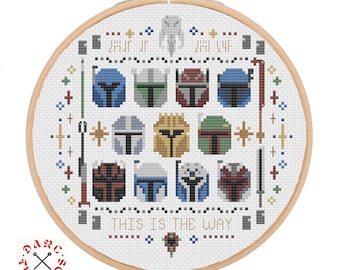 Mandalorian Helmets, star wars Cross stitch, pdf pattern, printable.