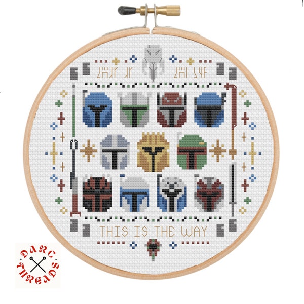 Mandalorian Helmets, star wars Cross stitch, pdf pattern, printable.