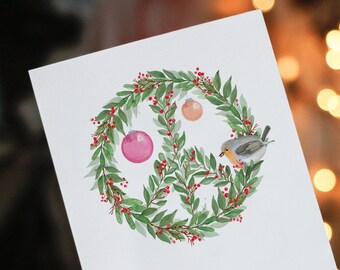 2 x PEACE Weihnachtskranz | Postkarte | A6 | 260g | Rotkehlchen | Weihnachten | Weihnachtsgrüße