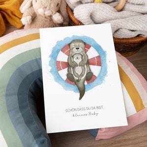 Willkommen Baby | Otter und Otterbaby | Zur Geburt | Klappkarte | A6 | 260 g