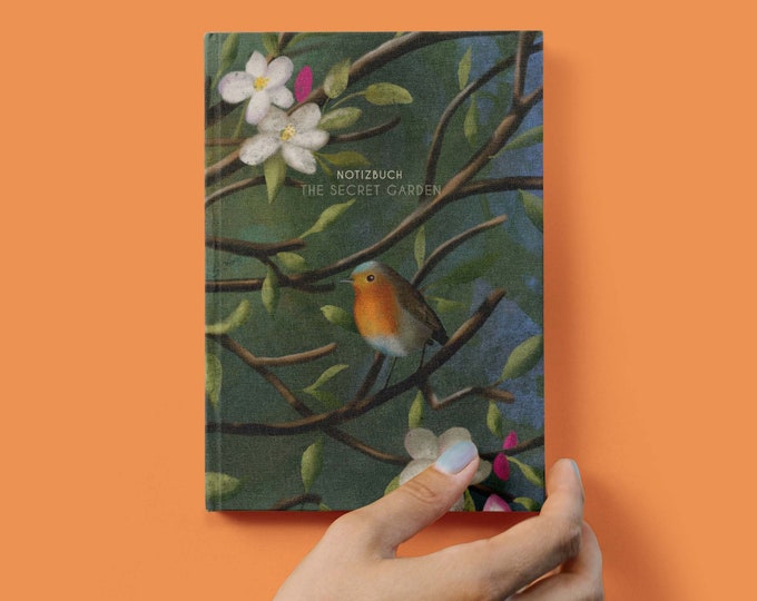 Notebook | "THE SECRET GARDEN" | A5 | now 120 pages | Softcover matt | lined | Natural paper | Diary | robin