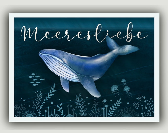 Postcard whale | A6 | whale | Sea love | 300g