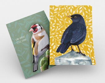 Goldfinch and Blackbird Set 350g natural cardboard | Sad Birds Still Sing | A6 | Illustration