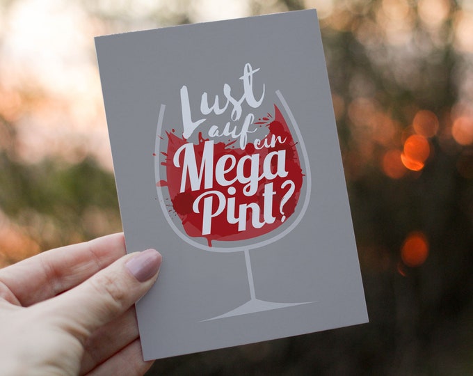 Set of 2 Mega Pints | A6 | Funny Postcards | 300 g each | Invitation | Wine