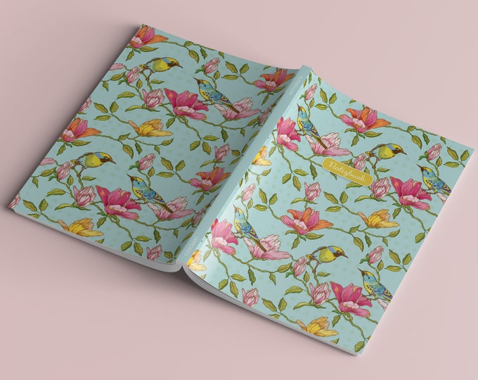 Notebook Bird wallpaper A5 | 120 pages of natural paper | Points design pages | BulletJournal | optional incl. sticker