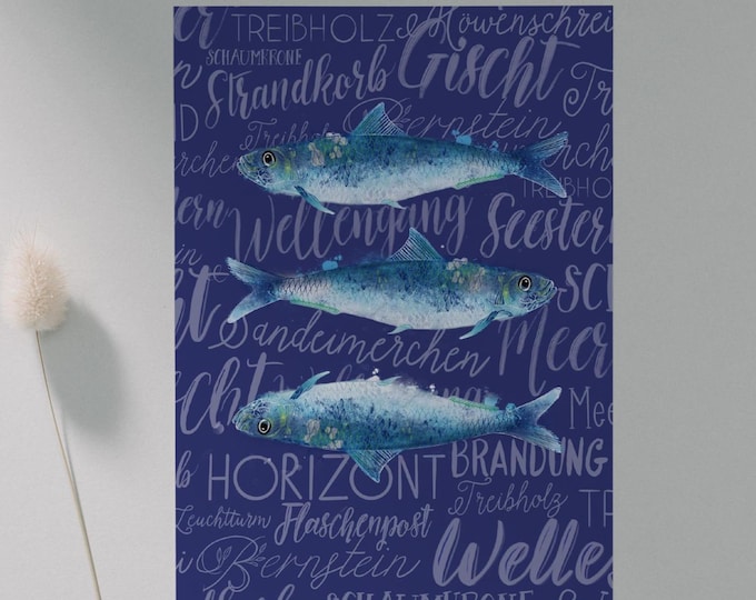 Postcard | A6 | Sardine Greetings | Illustration