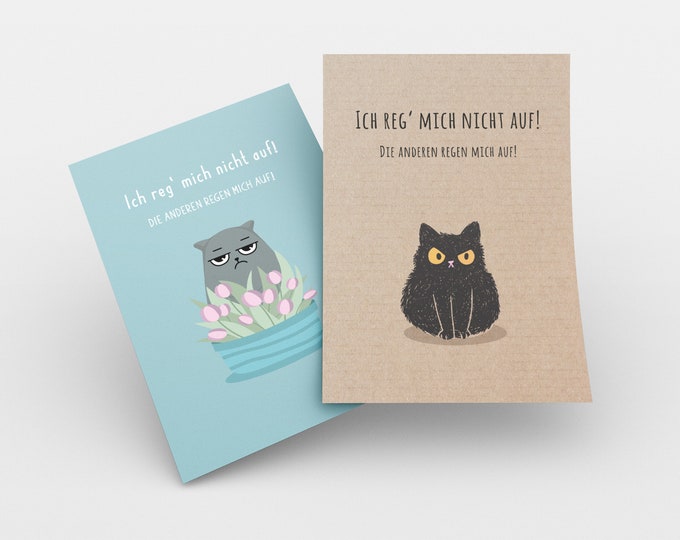 Set 2 x Grumpy Cat | A6 | funny postcards | 300 g each | I'm not upset | cat | NEW 2 motifs