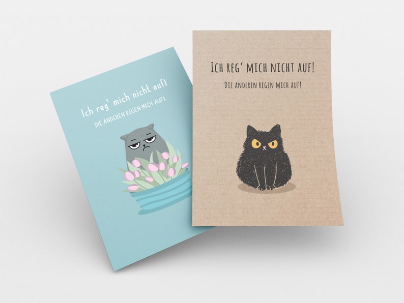 Set 2 x Grumpy Cat A6 funny postcards 300 g each I'm not upset cat NEW 2 motifs Set blau + braun