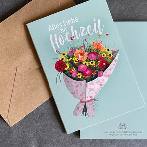 Wedding congratulations card Congratulations to the newlyweds Folding card Greeting card Flower greetings A6 300g image 2
