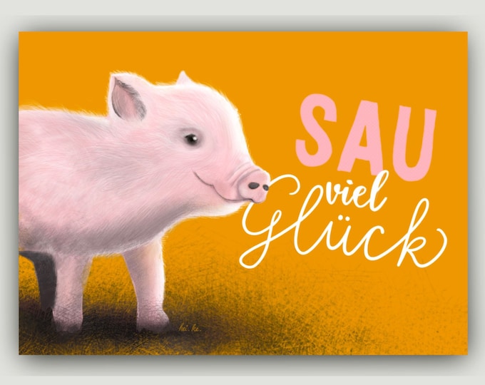 Postcard | A6 | 300g | Piglet | Good luck | Best wishes