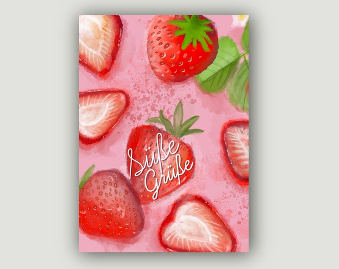 Postcard | A6 | 300g | Strawberries | Sweet greetings | Fruity and sweet | happy