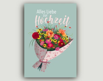 Wedding Greeting Card | Congratulations to the bridal couple | Folding card | Greeting card | Flower greetings | A6 | 300g