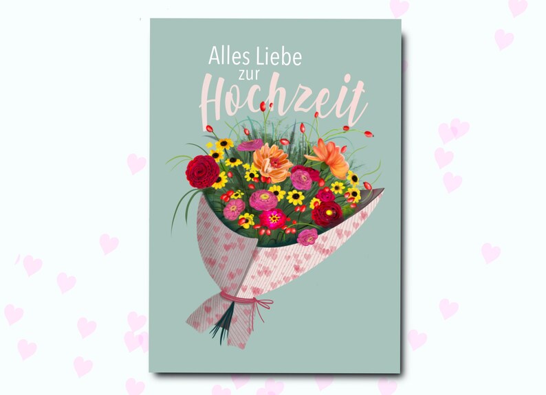 Wedding congratulations card Congratulations to the newlyweds Folding card Greeting card Flower greetings A6 300g image 7