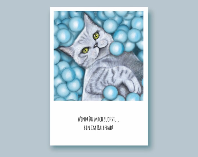 Postcard Cat | A6 | ... I'm in the ball pool | 300 g | Cat | Illustration