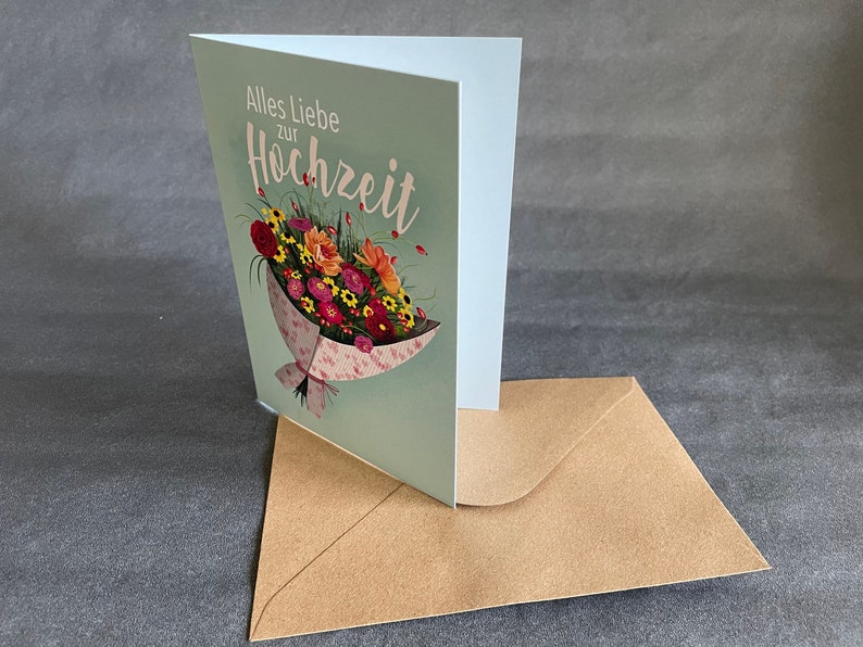 Wedding congratulations card Congratulations to the newlyweds Folding card Greeting card Flower greetings A6 300g image 5