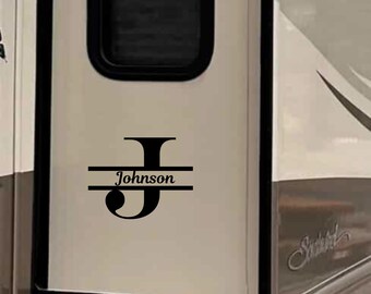 Split Custom RV Monogram Decal. Letter Vinyl Decor