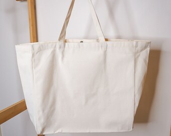 Blank Large Tote Bag | Plain Shoulder Bag | Shopping Grocery Market Bag | Uni Bag | Natural White with Inner Pocket | For Embroidery Stitch