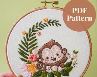Patrón de bordado de mono lunar, patrón PDF descargable digital, patrón para principiantes, plantilla de artesanía diy, patrón de punto de cruz