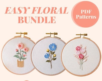 3 x PDF bordado patrón floral BUNDLE, patrones de descarga digital instantánea, guía de puntada para principiantes