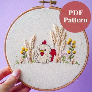 Lunar Rooster Embroidery Pattern, Digital Downloadable PDF Pattern, Beginner-Friendly Embroidery, DIY Craft Template, Cross Stitch