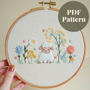 Lunar Sheep Embroidery Pattern, Instant Digital Download PDF Pattern, Beginner-Friendly Embroidery Pattern & Stitch Guide