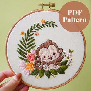 Broderimönster med månapa, digitalt nedladdningsbart PDF-mönster, nybörjarvänligt mönster, mall för gör-det-själv-pyssel, korsstygnsmönster
