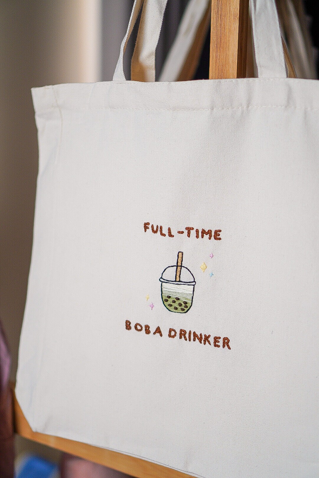 Boba Drinker/Bubble Tea Embroidery Kit Tote Bag Calico or Etsy