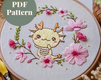 Patrón de bordado de dragón lunar, patrón PDF descargable digital, bordado para principiantes, plantilla de puntada, artesanía DIY, punto de cruz