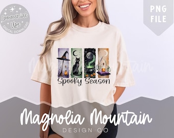 Griezelig seizoen PNG, Witchy Halloween-sublimatie, aquarel Black Cat Cauldron Hat Potion Art, herfstheks clipart, digitale download