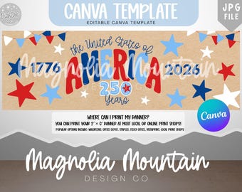 Editable America 250 Banner Template, America 250th Anniversary Party Banner, USA 250 Years Celebration, Patriotic Canva Template, Walgreens