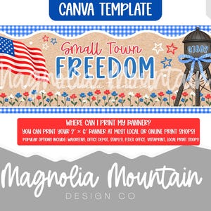 Small Town Freedom Banner Canva Template | Editable 2x6 Ft Patriotic Banner | Fourth of July Party Decor | Small Town USA Celebration Wavy