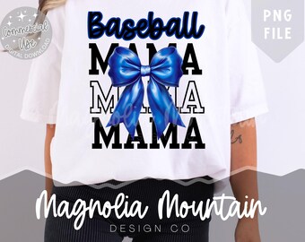 Baseball Mama PNG, Royal Blue Bow Baseball Mom Design, Sublimation Download, Sporty Mom Shirt Design, Digital Baseball Clipart for T-Shirts