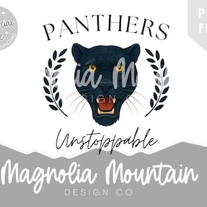 Mascota pantera PNG: Gráfico animal ilustrado de estilo preppy con aspecto dibujado a mano. Espíritu escolar, diseño deportivo. Uso comercial. Panteras imparables.