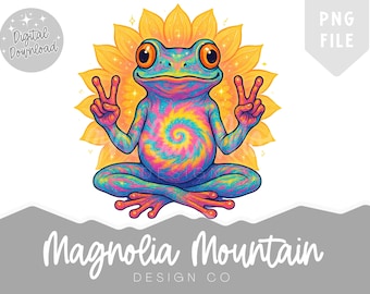 Frog And Peace Sign Png, Hippie Frog PNG, Tie Dye Peace Sublimation Design, Groovy Boho Frog Retro 70s Digital Download