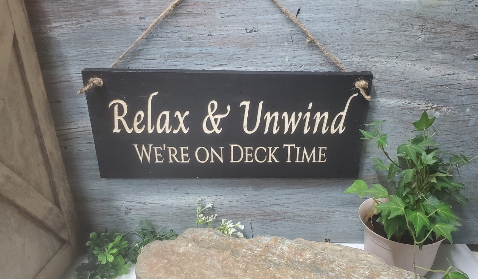 Panneau Décoratif Bois Patio Jardin - Relax Unwind You're On Patio Time - Cadeau Maison