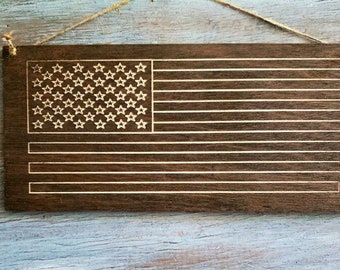 American Flag Wood Carved Hanging Sign | Gift for Patriots | 4th of July | Patriotic Art |