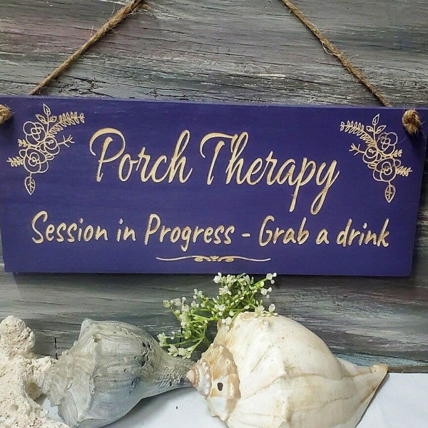 Porch Therapy Hanging Wood Sign | Outdoor Sign for Porch | Sign for Patio Sign | Outdoor Drinking Sign | Outdoor Sign | Funny Outdoor Decor