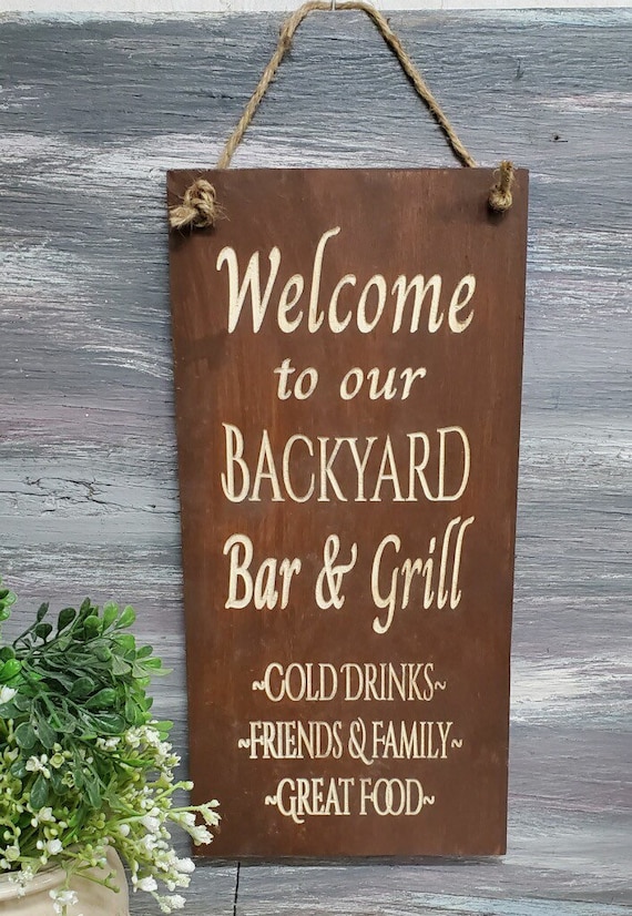 Backyard Bar & Grill Wood Sign | Outdoor BBQ Decor