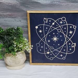 Science Decor | Outer-space Framed Art| Science Wood Art | Star Gazer Art | Carved Wood Art | Space Decor | Orbit Art | Space Gift